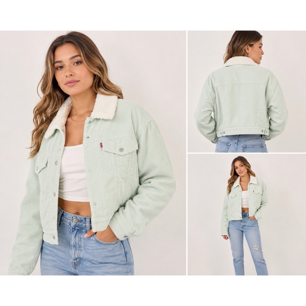 Levi's Sherpa Jacket Baby Cropped Trucker Jacket Size XL Mint Corduroy NWT